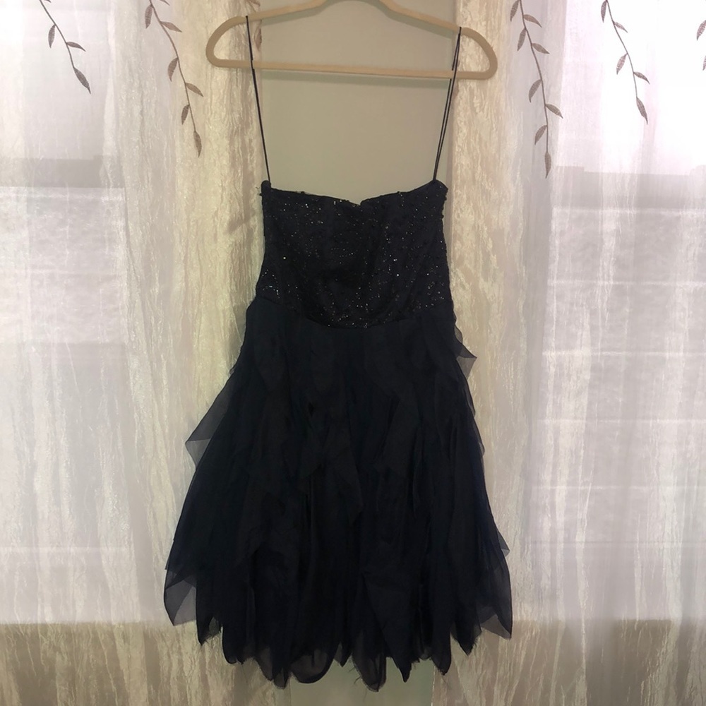 Alice + Olivia Silk Beaded Corset Ruffle Skirt Strapless Mini Fit Flare Dress 6 - Picture 3 of 13